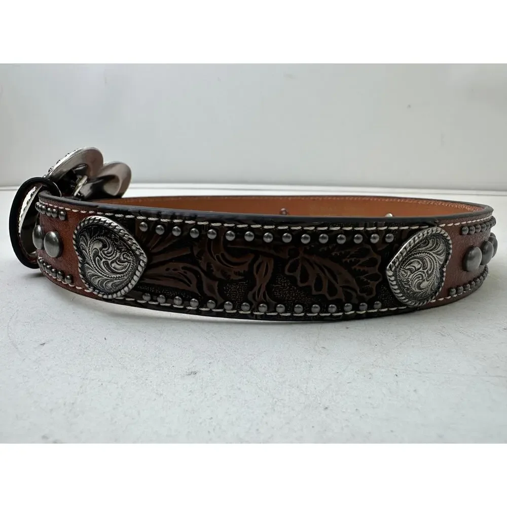 Ariat Western Brown Leather Belt W/ Silver Heart Buckle Children's Sz 24